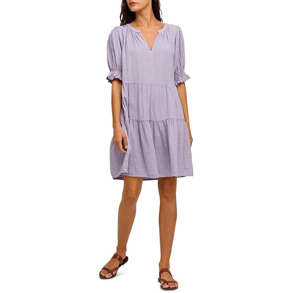 VELVET BY GRAHAM & SPENCER Womens Split Neck Short Mini Dress in Lilac size M